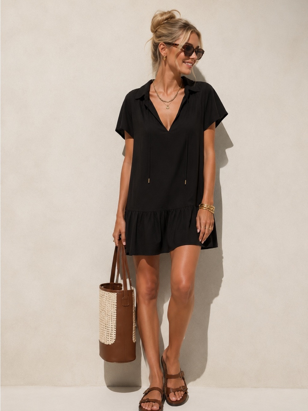 New! J.Crew Black Airy Gauze Babydoll Mini Dress Size XL nwt 54588